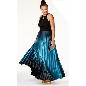 Plus Sized Ombré Pleated Satin Gown